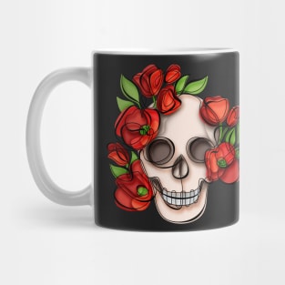 Minimalistic Continuous Line Skull with Poppies Mug